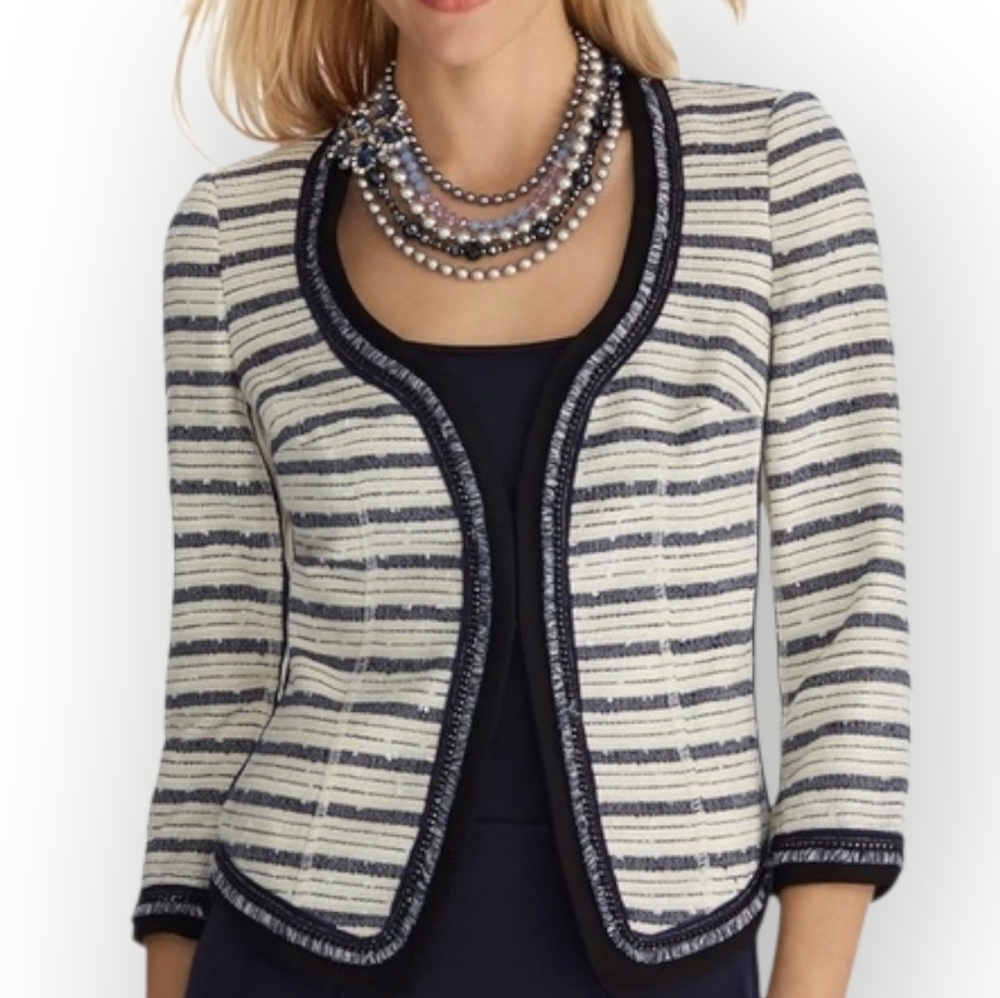 White House Black Market Cropped Striped Jacket Black White Size 0